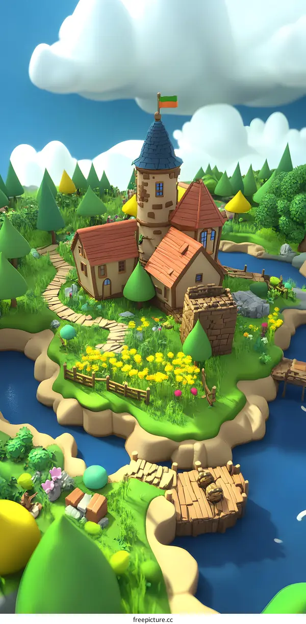 Cartoon Style Fantasy Village Illustration