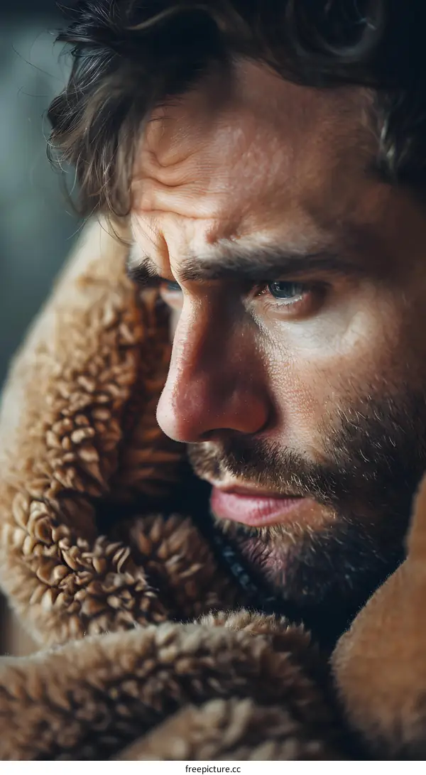 Portrait of a man with a beard wearing a fur coat
