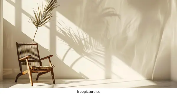 Minimalist Interior Design with Wooden Chair and Sunlight