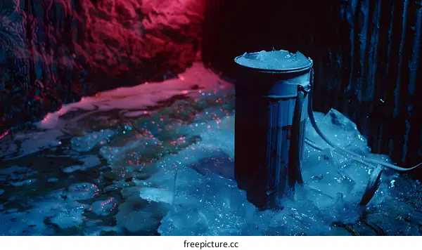 Gas Mask on Ice in Dark Cave