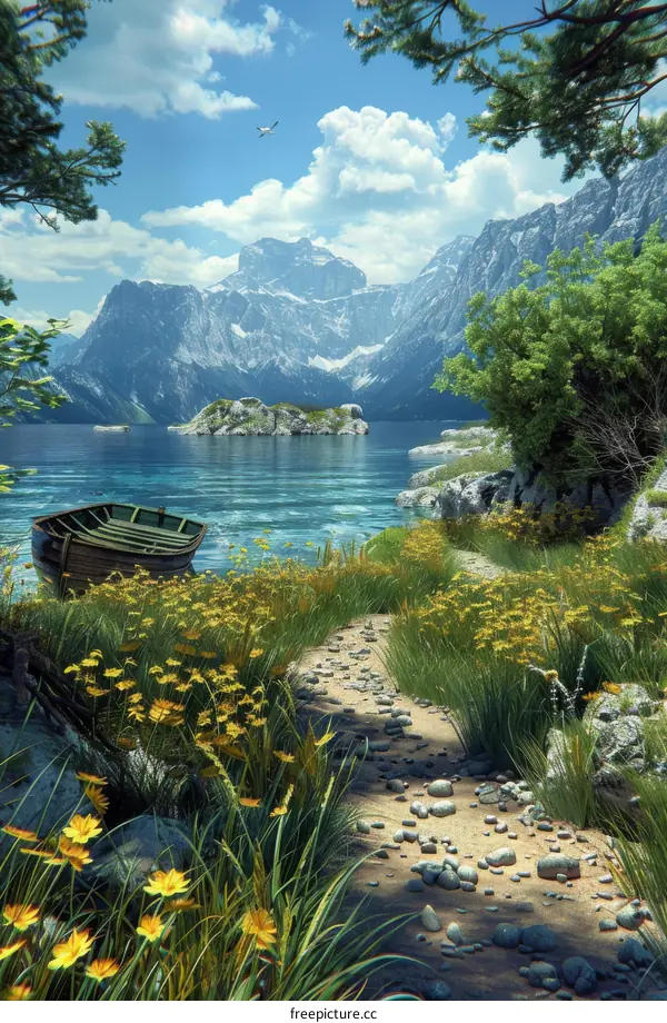 Along the Rocky Path by the Mountain Lake