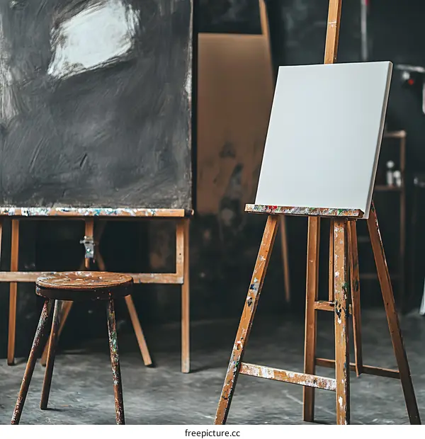 Blank Canvas on Easel in Art Studio