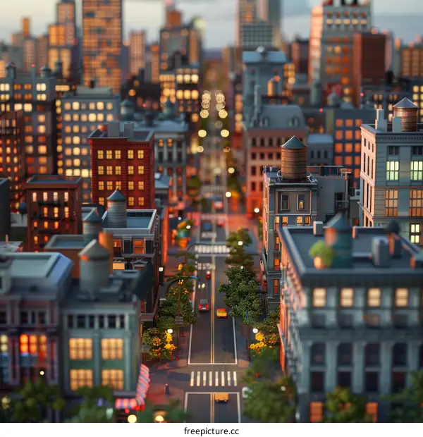 Miniature Cityscape with Skyscrapers