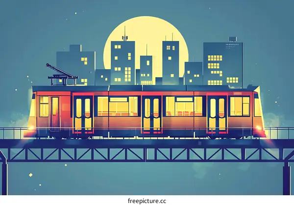 Train in the City Under the Moon