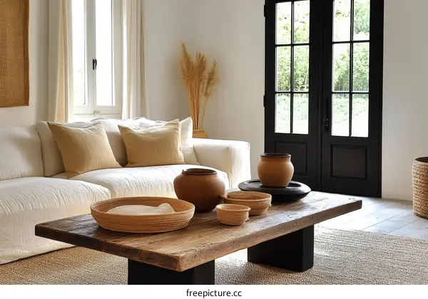 Modern Rustic Living Room with Wooden Coffee Table