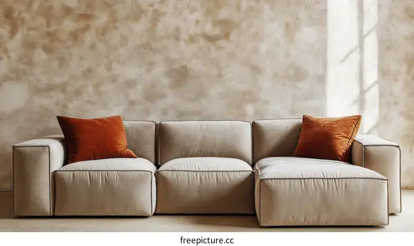 Modern Sectional Sofa with Orange Pillows