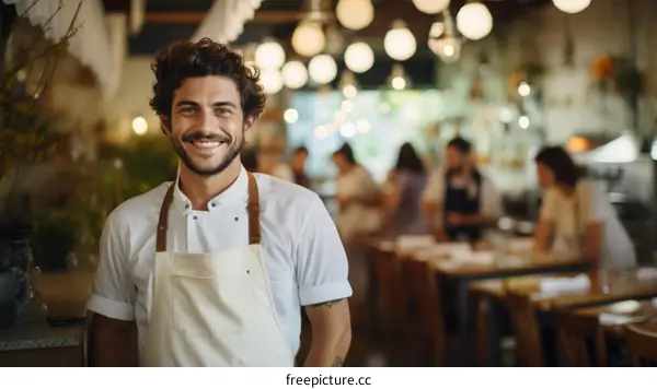 Portrait of a happy chef standing in a restaurant