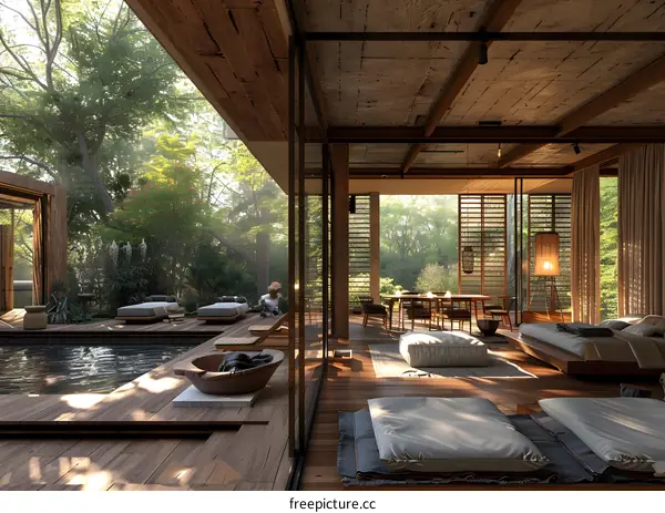 Modern Villa Interior with Pool and Garden