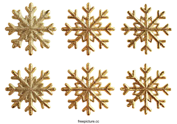 [Transparent Background PNG]Golden Glitter Snowflakes Pattern