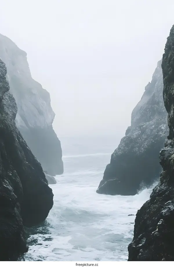 Ocean Cliffside View with Foggy Sky