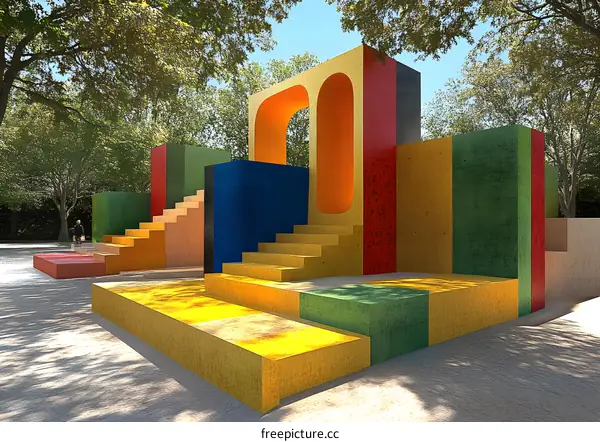 Colorful Abstract Structure in a Park with a Person
