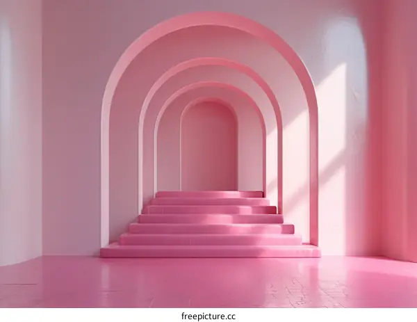 Pink Archway Stairway Interior Design Illustration