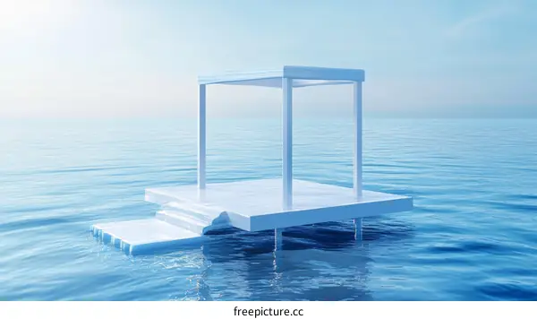 Abstract White Pavilion Floating on the Sea