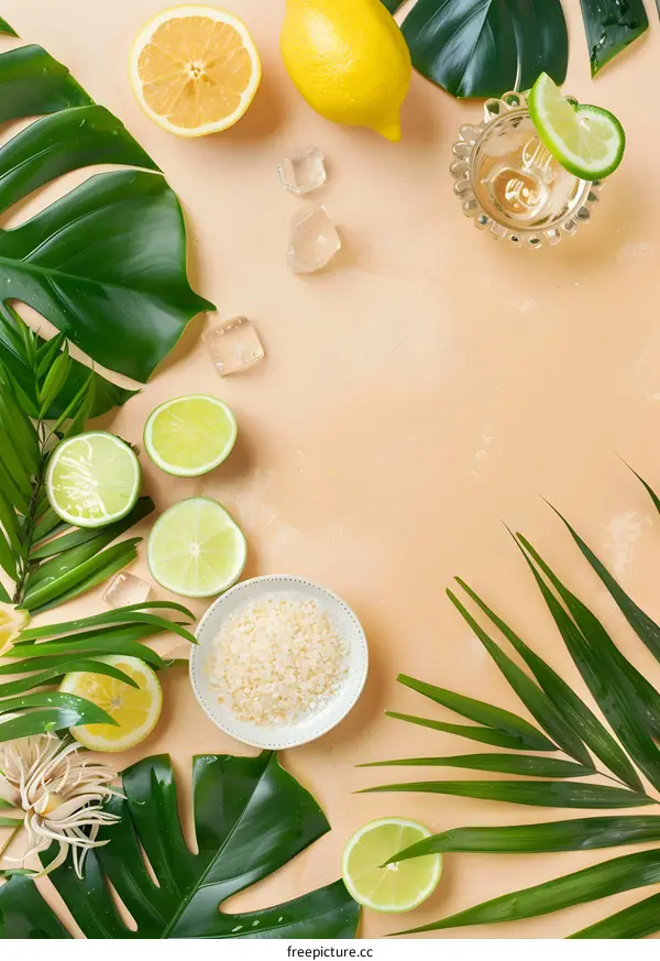 Summer Tropical Spa Background with Lemon and Lime