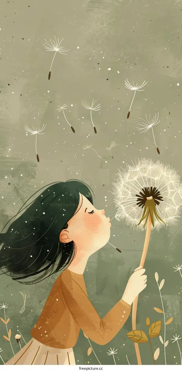 Little Girl Blowing Dandelion Seeds