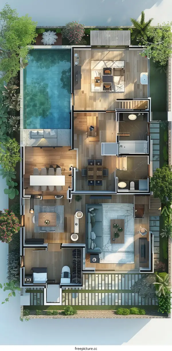 Modern House Floor Plan with Pool Area