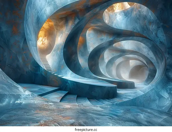 Abstract Futuristic Architecture: Blue and Gold