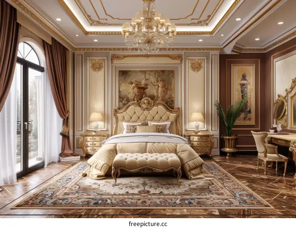 Luxurious Gold and Beige Bedroom Interior Design