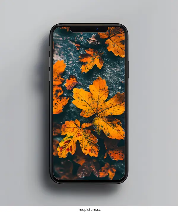 Smartphone Display with Autumn Leaves