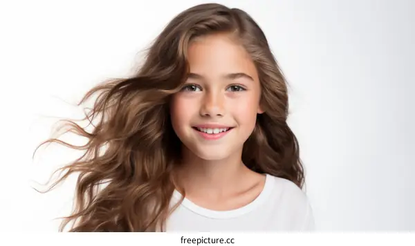 Portrait of a smiling young girl with long brown hair