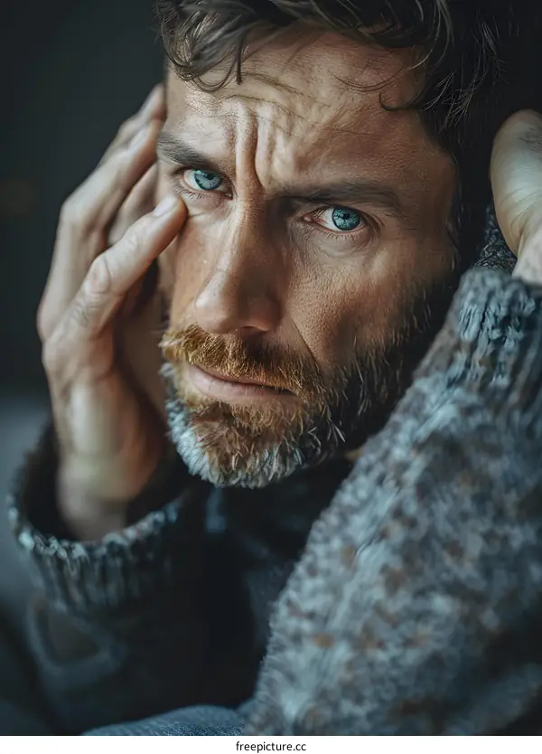 Portrait of a man with a beard and blue eyes