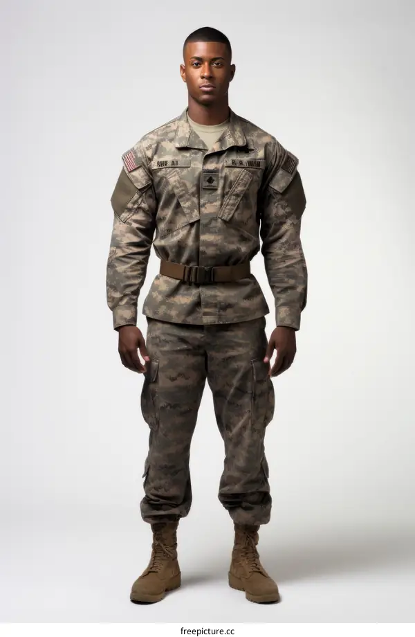 Studio portrait of a young African-American male soldier