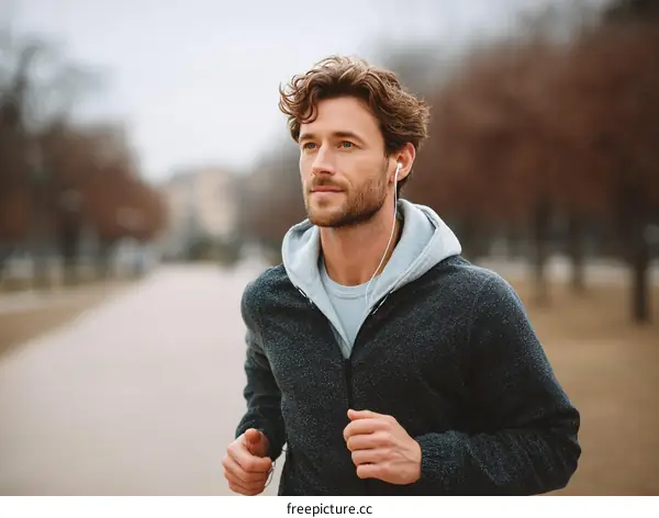 Man Jogging in Park in Autumn