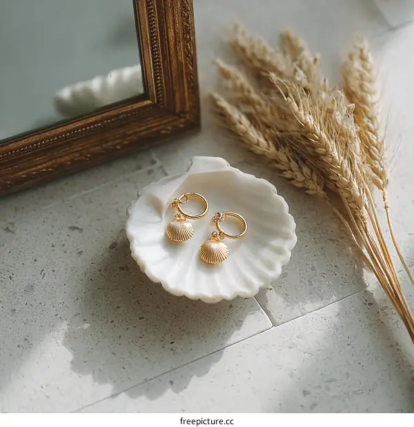 Elegant Shell Earrings on a Seashell Dish