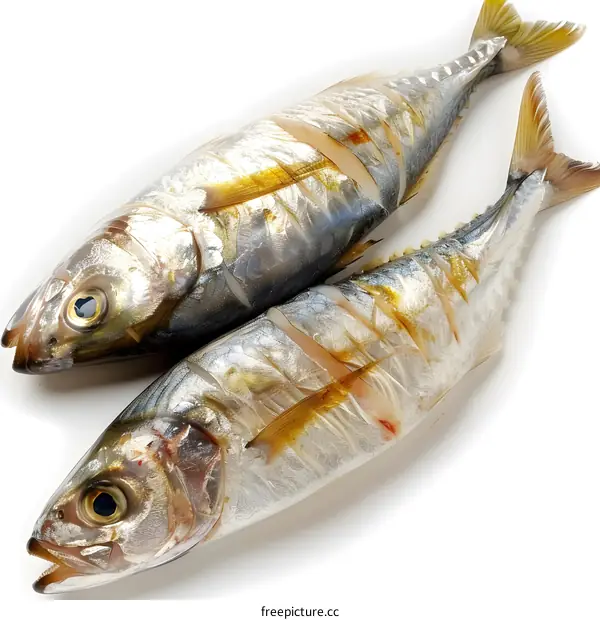 Two Fresh Mackerel Fish on White Background