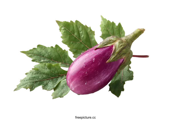 [Transparent Background PNG]Fresh Purple Eggplant with Leaves