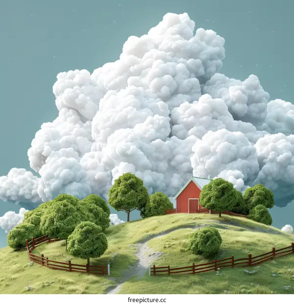 idyllic landscape with a house on a hill