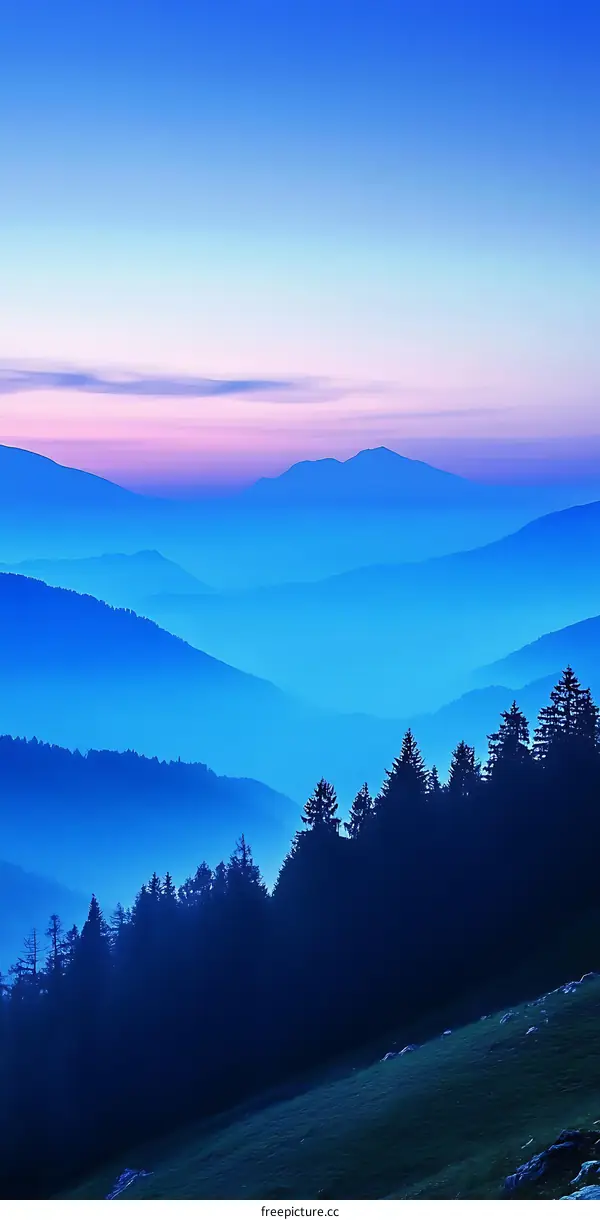 Silhouettes of Mountains at Dusk