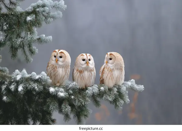 Winter Owls on Snowy Branches