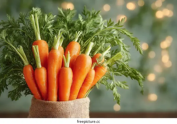 Fresh Bunch of Carrots with Green Leaves