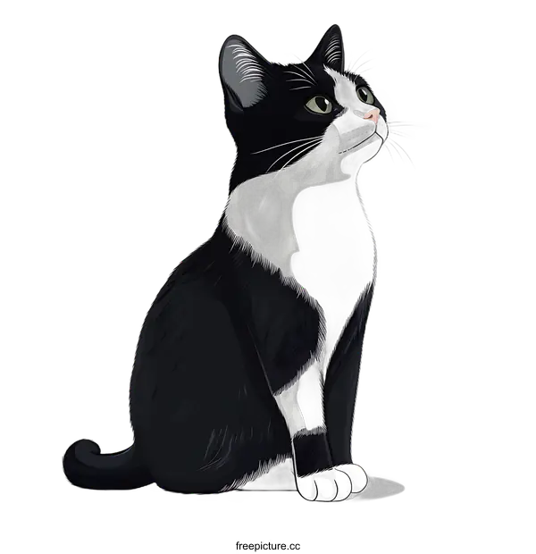 [Transparent Background PNG]Black and White Cat Sitting on a transparent background
