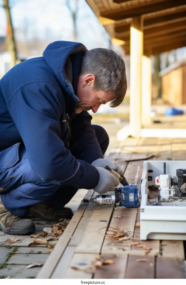 A man is installing a water meter.