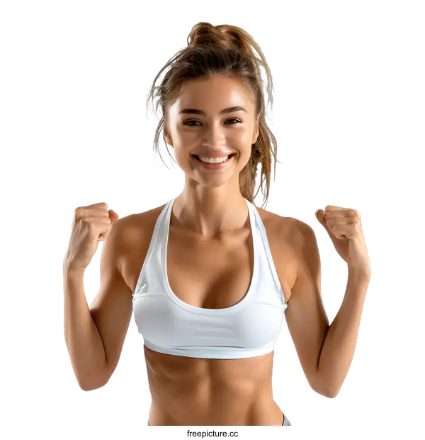 [Transparent Background PNG]portrait of a young happy fitness woman celebrating her success
