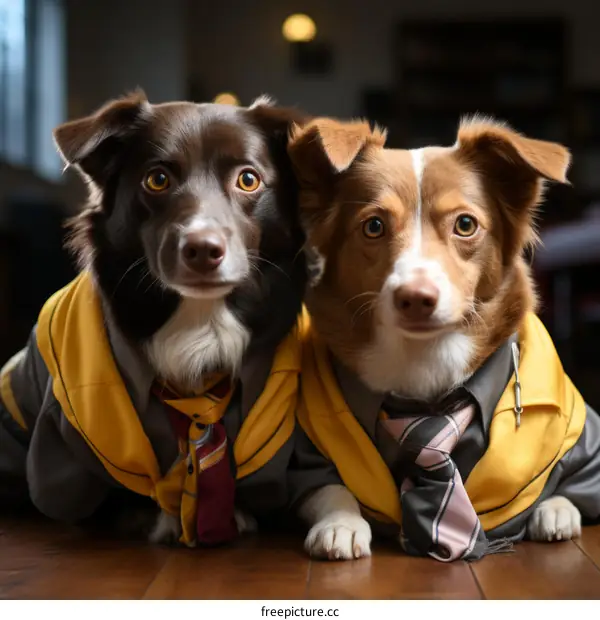 Two Dogs Dressed in Hogwarts Uniforms