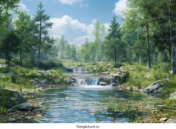 Lush Green Forest with Tranquil River