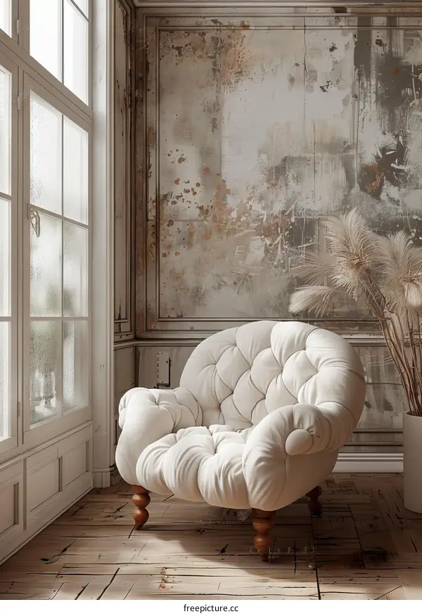 beige armchair in beige room