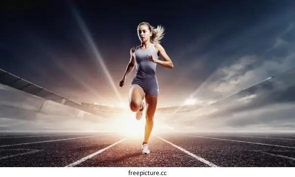 Female Athlete Running in a Stadium