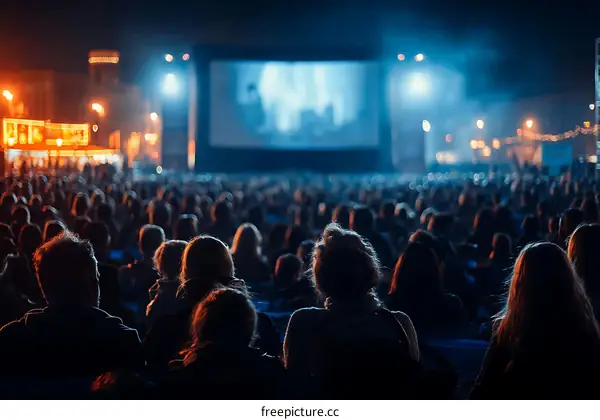 Outdoor Movie Screening Large Crowd