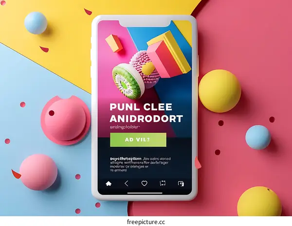 Colorful Geometric Shapes and a Phone with a Website Design