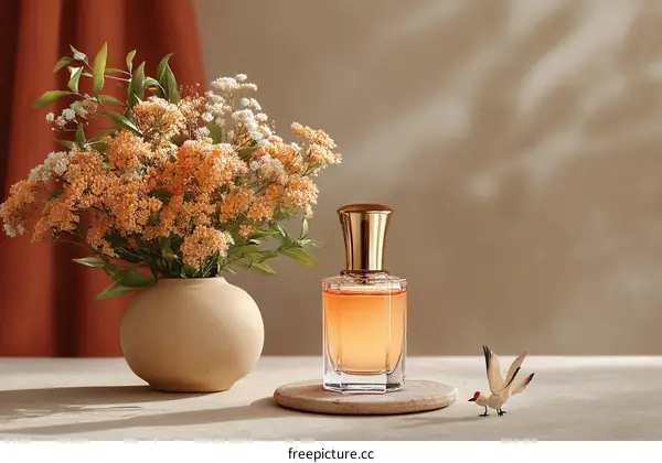 Elegant Perfume Bottle Display with Blossoms