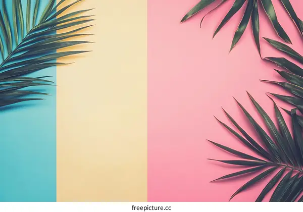 Palm Leaf Minimalist Background with Colorful Pastel Tones