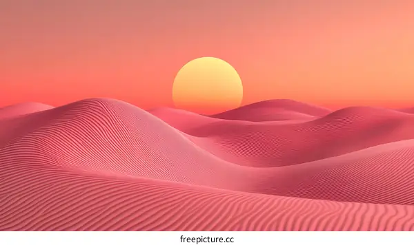 Pink Desert Sunset Landscape Illustration