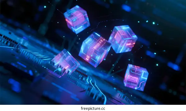 Abstract Digital Cubes in Technological Circuit Background