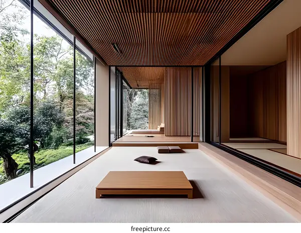 Modern Japanese Style Home Interior Design with Wooden Ceiling and Sliding Doors