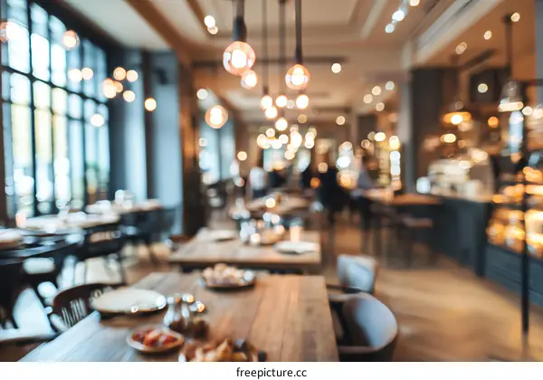 Blurred View of a Busy Restaurant Interior with Customers