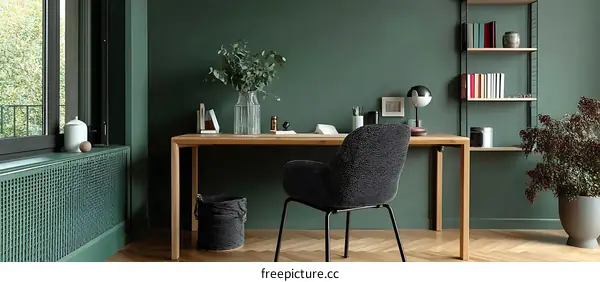 Modern Home Office Workspace with Green Walls